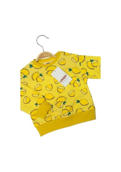 Çikoby Kız Bebek Limon Desenli Pamuklu Sweatshirt-13603 Sarı