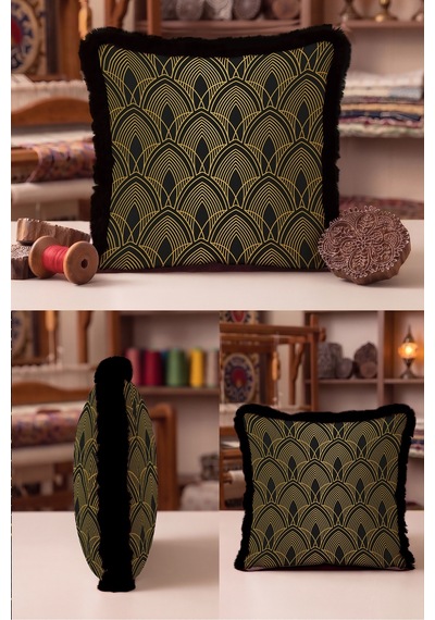 Lüks Art Deco Geometrik Desenli Saçaklı Yastık Kılıfı - Zarif Gold Siyah Püsküllü Kırlent Kılıfı Kadim Ufuk Serenat Lüks Art Deco Geometrik Desenli Saçaklı Yastık Kılıfı - Zarif Gold Siyah Püsküllü Kırlent Kılıfı Kadim Ufuk Serenat