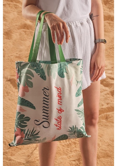 Summer Mind Desen Baskılı Plaj Çantası Yeşil