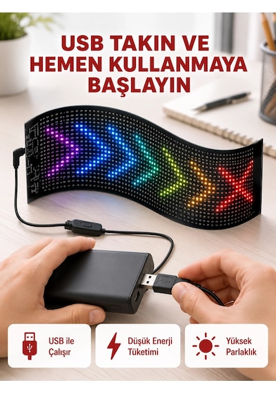 Kayan Yazı Destekli Rgb Led Reklam Paneli Usb İle Kolay Kurulumlu Çok Renkli 64612342
