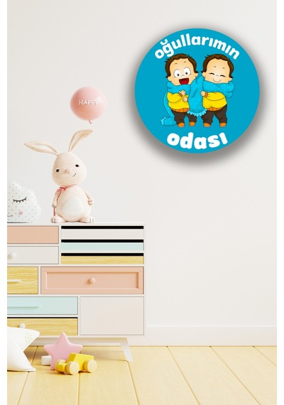 Ikiz Erkek Çocuk Odası Tablo Modeli, Ahşap Kapı Duvar Süsü, Ikiz Bebek Dekoru