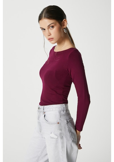 Ritnice Kayık Yaka Need Uzun Kollu Mürdüm Soft Top / Bluz Mürdüm
