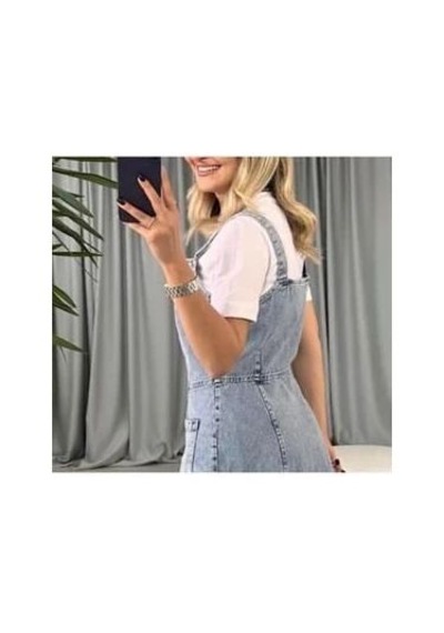 Gesshop Kadın Boydan Düğmeli Cepli Askılı Midi Boy Denim Elbise Askılı Elbise Buz Mavisi Gesshop Kadın Boydan Düğmeli Cepli Askılı Midi Boy Denim Elbise Askılı Elbise Buz Mavisi