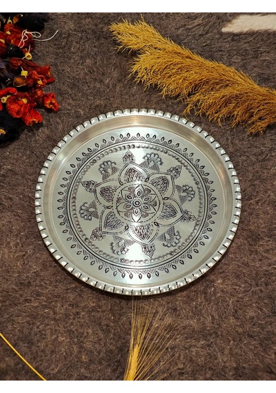 Moda Bakır Bakır Şark Köşesi Tepsi 34 Cm Gümüş