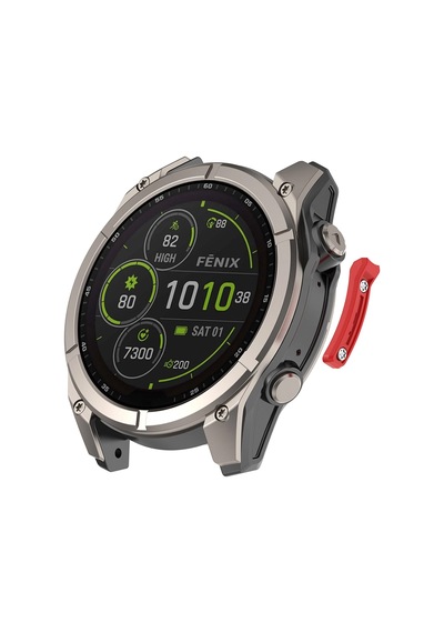 Caseonn Garmin Fenix 8 - 47 Mm, Solar, Sapphire Montaj Setli Yan Kasa Koruyucu Metal Bumper Kırmızı