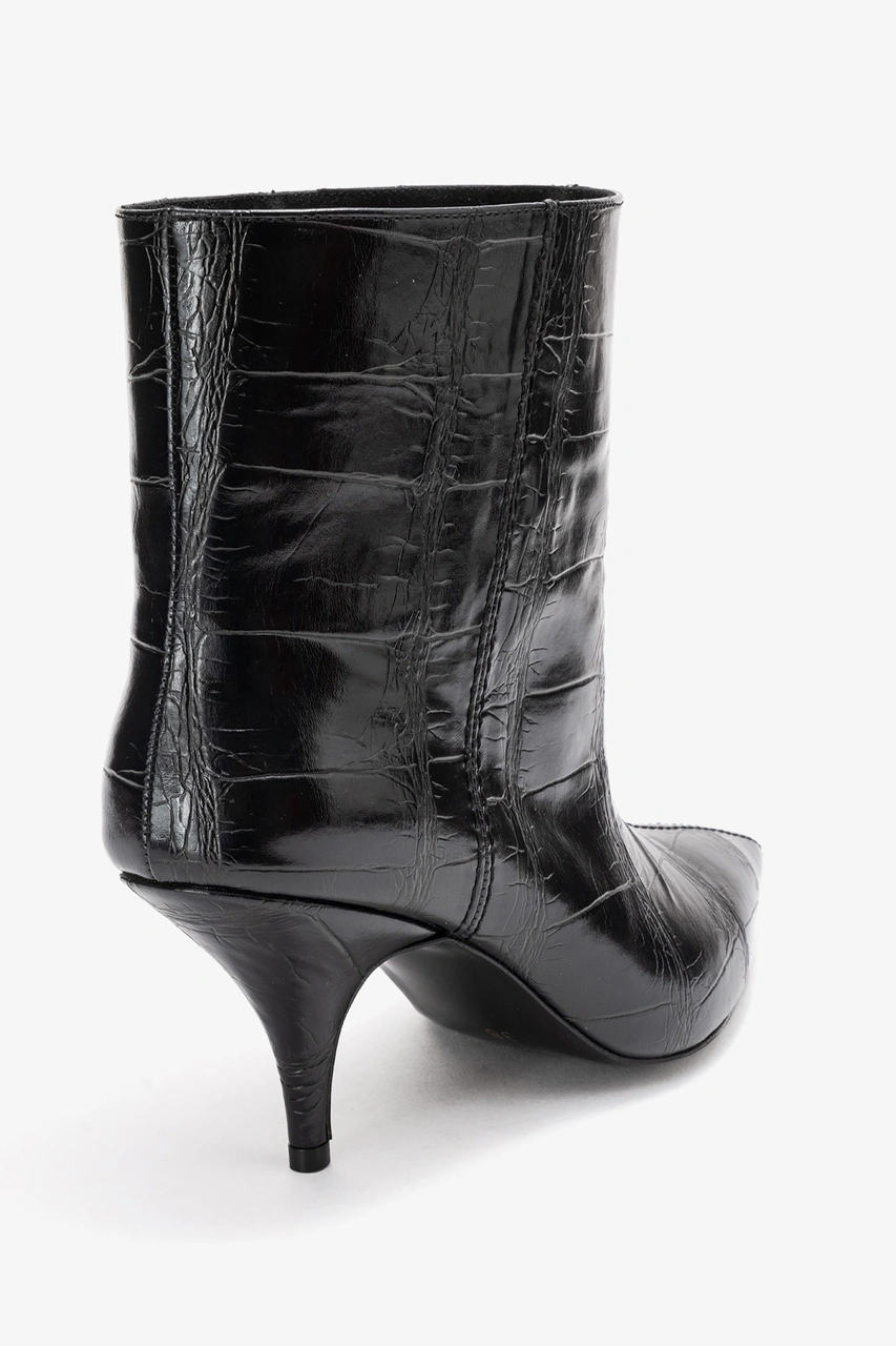 Luvishoes Luvi Shoes Nuvıa Siyah Baskı Sivri Burunlu Kadın Topuklu Bot Siyah Kroko
