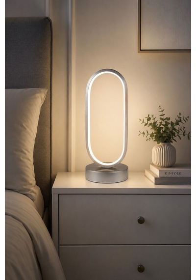 Zzez Gri Renk Gün Işığı Led Işıklı Modern Tasarım Led Masa Lambası - Abajur - Gece Lambası