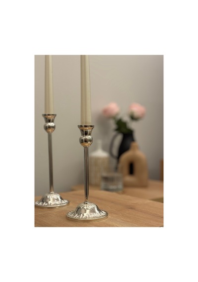 Rustik Model Gümüş Rengi 2'li Şamdan & Mumluk Seti Gümüş - 805784881 Gümüş