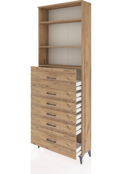 Arges Dolap 3 Raflı 6 Çekmeceli 88x30x243 Çam-çam Çam