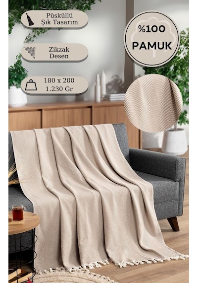 Battaniye Pamuk Miren 180x200 Cm Bej
