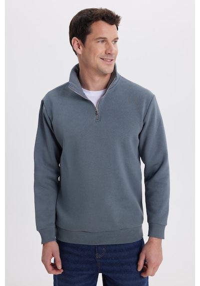 Tudors Unisex Relax Fit Rahat Kesim Pamuklu İçi Polarlı Yarım Fermuarlı Gri Dik Yaka Sweatshirt-35172 Gri Tudors Unisex Relax Fit Rahat Kesim Pamuklu İçi Polarlı Yarım Fermuarlı Gri Dik Yaka Sweatshirt-35172 Gri