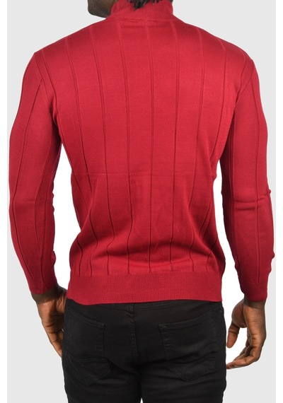 Deepsea Erkek Bordo Slim Fit Likralı Tüylenme Yapmayan Yarım Balıkçı Çizgili Triko Yarım Boğazlı Kazak 2505503 Bordo