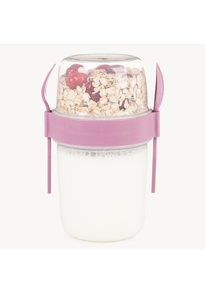 650 Ml Take-go Kaşıklı Hazneli Meyveli Müsli Kabı Piknik Iş Yoğurt Süt Bardağı Kapaklı Ve Kaşıklı Kahvalt Genel