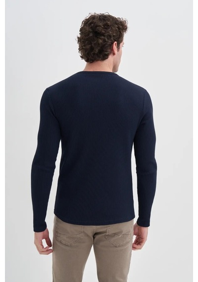 Cazador Waffle Rahat Kumaş %100 Pamuklu Slim Fit Sweatshirt-51640 Lacivert