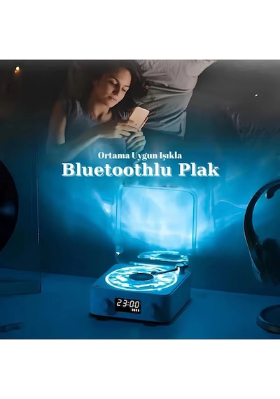 Mepa Waves Nostalji Plak Görünümlü Bluetooth Hoparlör 3d Ses Dalgası Retro Müzik Plak Mavi Najmaddin