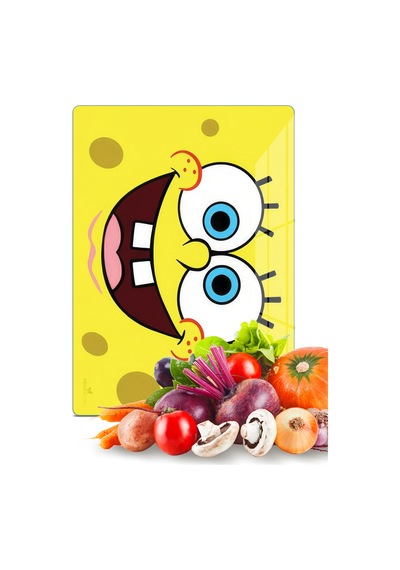 Sünger Bob Desenli Cam Kesme Tahtası Ve Sunumluk 25 X 35 Cm Çok Renkli