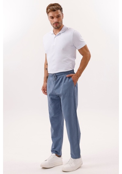 Freemen Erkek Keten Bol Kesim Pantolon Pnt-e-332 Mavi