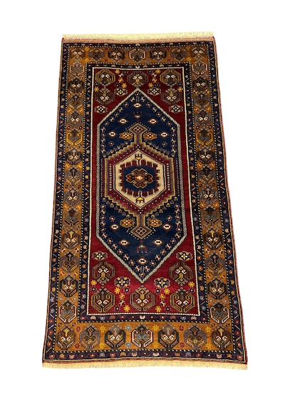El Dokuması Sıfır Eski Yahyalı Halısı 120x225 Kök Boya %100 Yün Koleksiyonluk Halı Kırmızı