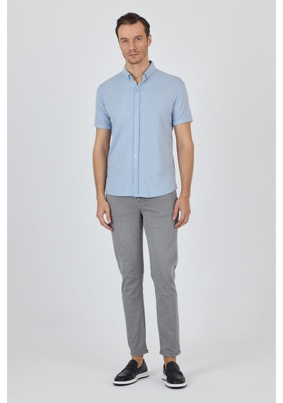 İmza Koyu Mavi Kısa Kol Düz Örme Düğmeli Yaka Cepsiz Pamuklu Classic Slim Fit Gömlek 1004250155 300 Koyu Mavi