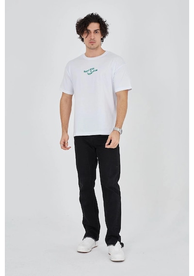 Ertaştrendstore Erkek Baskılı T-shirt Kısa Kol Bisiklet Yaka Regular Fit Rahat Kalıp Günlük Tişört - Beyaz Çok Renk
