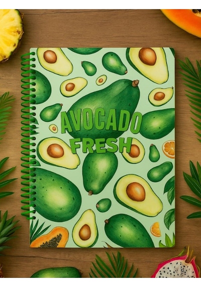 Öğrenci Ve Ofis Kullanımı İçin Uygun Avokado Fresh Temalı Spiralli Çizgili Defter 80 Yaprak