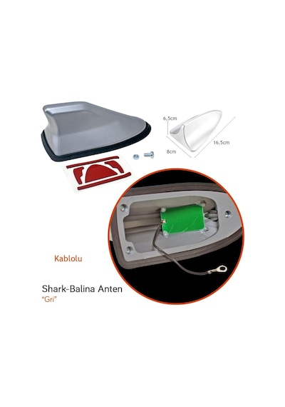 Markaonbir Nyf Shark Balina Anten Kablolu Altı Silikonlu Gri