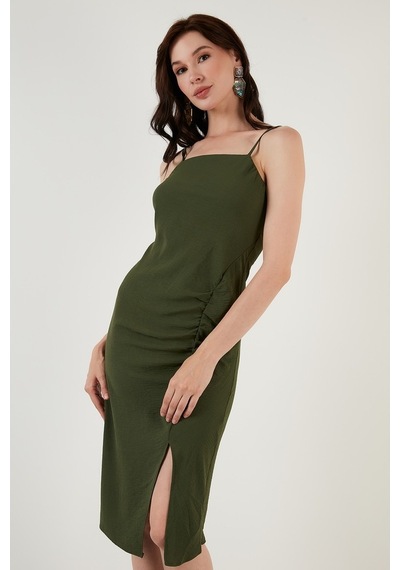 Lela Halter Yaka Ip Askılı Yırtmaçlı Bayan Elbise 6057149 Açık Haki Lela Halter Yaka Ip Askılı Yırtmaçlı Bayan Elbise 6057149 Açık Haki