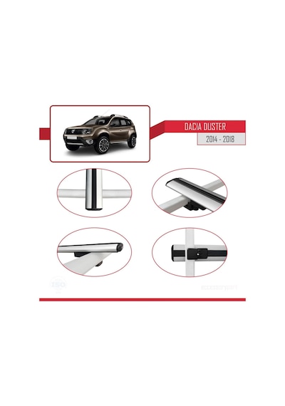 Dacia Duster 2014-2018 Arası İle Uyumlu Basic Model Ara Atkı Tavan Barı Gri 3 Adet