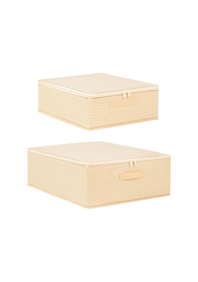Home Wave 2'li Bej Pötikare Destekli Kutu Hurç Set 31 X 38 X 12 + 45 X 55 X 18 Cm