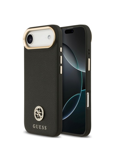 Apple Uyumlu iPhone 17 Air Kılıf Guess Lisanslı M-safeli Grained Yazı Ve Taşlı 4g Logolu Kapak Siyah Siyah