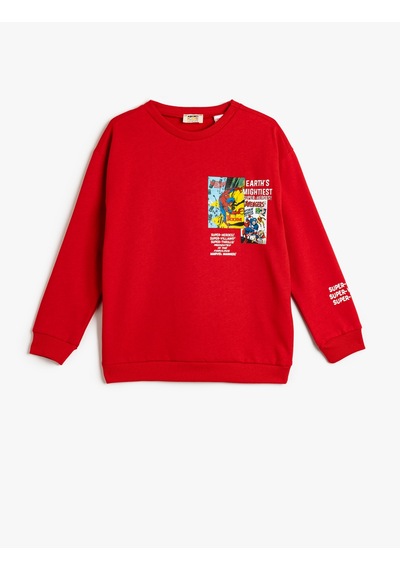 Koton Marvel Sweatshirt Lisanslı Bisiklet Yaka Uzun Kollu Kırmızı 5wkb10239tk Kırmızı
