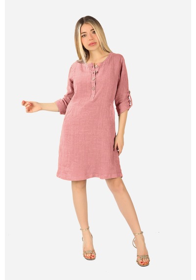 Balins Keten Midi Elbise Pembe
