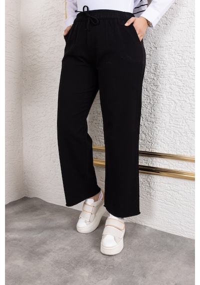 Nevayla Moda Beli Lastikli Keten Pantolon - Siyah / A0104 Siyah