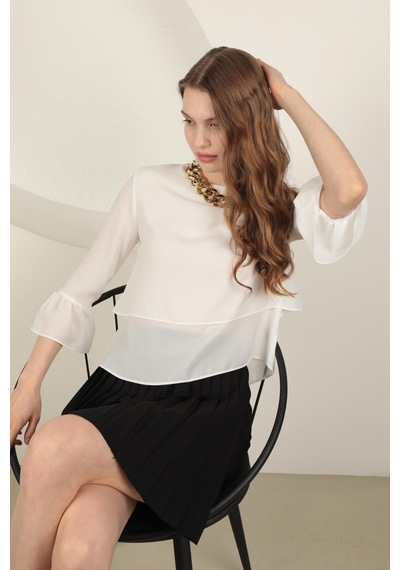Chicnhappy Krep Kumaş Kolları Volanlı Kadın Bluz 24en2036011 Ekru