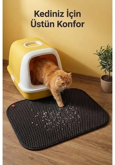 Cleanpaw Premium Kedi Tuvalet Önü Paspası, Çift Katmanlı Kedi Kumu Toplayıcı, Geniş Delikli, Kolay Temizlenir Siyah, 50 X 50