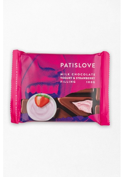 Patislove Çilekli Yoğurt Dolgulu Sütlü Çikolata, 100g
