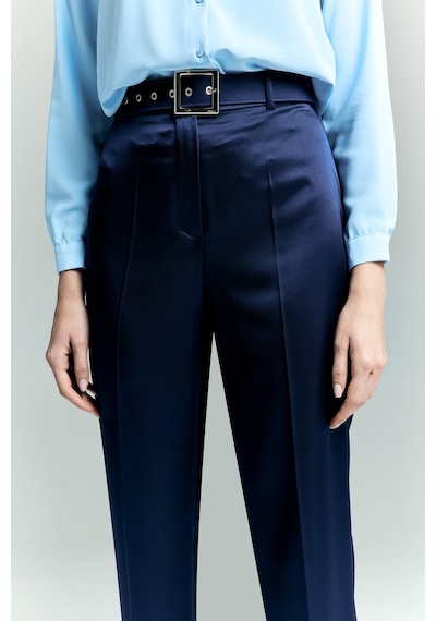Lisa Saten Duble Paça Pantolon - Lacivert-137243 Lacivert