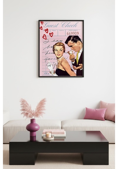 Doğal Ahşap Çerçeveli Vintage Çift Portresi Tablo - Retro Stil Huhu2729