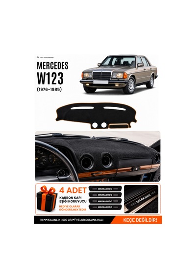 Mercedes W123 1976-1985 Uyumlu Torpido Örtüsü, Torpido Kılıfı - Siyah-kahverengi - Mb010