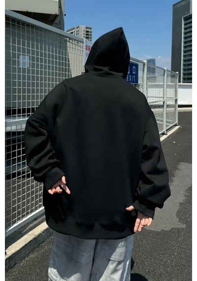 Tarz Cool Erkek Kapüşonlu Oversize Sweatshirt Siyah