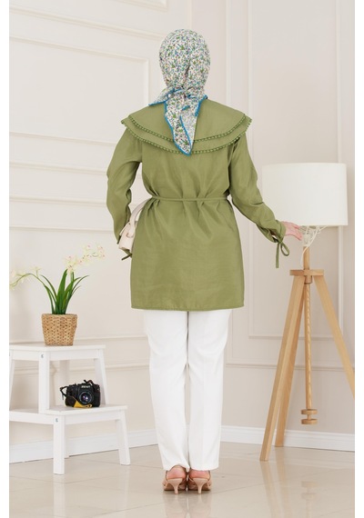 Sevitli Çift Yaka Dantelli Tunik-yeşil-4985 Yeşil