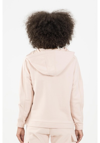 Maraton Sportswear Comfort Kadın Kapşonlu Uzun Kol Basic Pudra Tracktop 22972-pudra Pudra