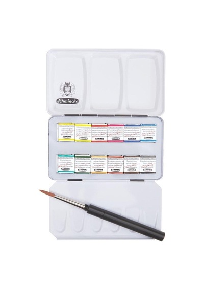 Schmincke : Horadam Aquarell Cep Tipi Sulu Boya Seti 12 X Yarım Tablet Metal Kutu