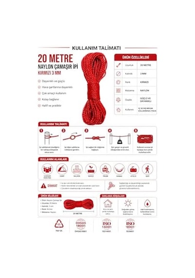20 Metre Kırmızı Naylon İp 3 Mm, Çok Amaçlı Dayanıklı Çamaşır İpi, Kamp Bahçe Balkon Hamak Ve Taşıma Sabitleme İpi, Dayanıklı Çamaşır İpi Kalın, Asma İpi Güçlü Halat İp, Sağlam İp, Kaliteli Açık Ahşap 20 Metre Kırmızı Naylon İp 3 Mm, Çok Amaçlı Dayanıklı Çamaşır İpi, Kamp Bahçe Balkon Hamak Ve Taşıma Sabitleme İpi, Dayanıklı Çamaşır İpi Kalın, Asma İpi Güçlü Halat İp, Sağlam İp, Kaliteli Açık Ahşap