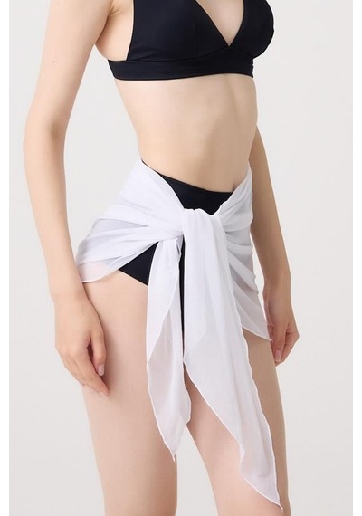 Cottonhill Beyaz Transparan Tül Pareo Beyaz