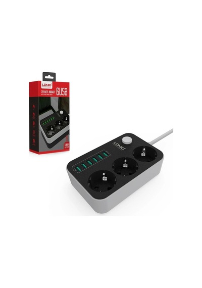 Akım Korumalı Priz Üçlü Anahtarlı 6usb'li 1.6m