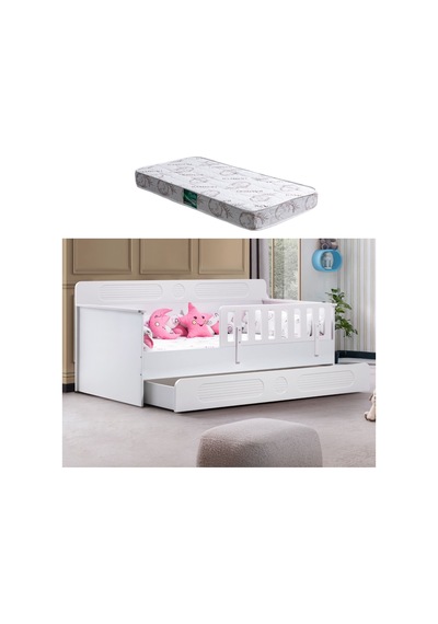 Yavrulu Karyola, Flora Yavrulu Montessori Karyola - Beyaz + 1 Adet Comfort Yatak Yavrulu Karyola, Flora Yavrulu Montessori Karyola - Beyaz + 1 Adet Comfort Yatak