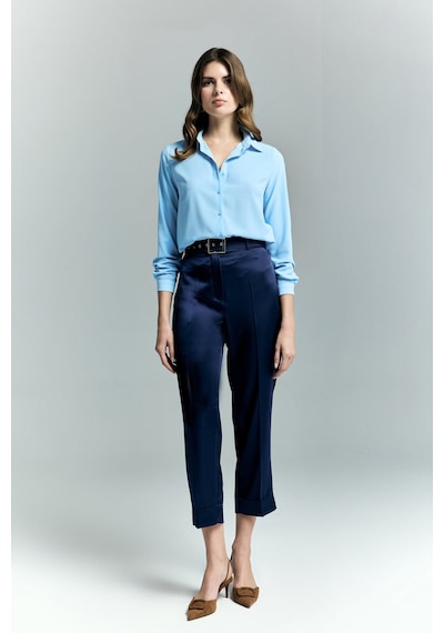Lisa Saten Duble Paça Pantolon - Lacivert-137243 Lacivert