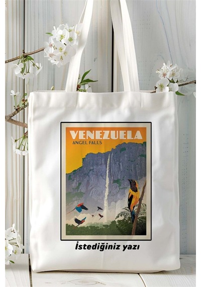 Art Hediye Venezuela Baskılı Bez Çanta Omuz Çantası Kişiye Özel Desen Çok Renkli