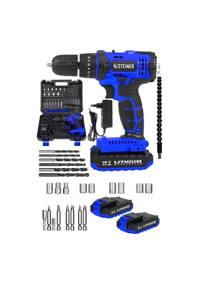 Alman 58 V 5 Ah Darbeli Çift Akülü Metal Dişli Şanzuman Şarjlı Vidalam Matkap + 27 Parça Set - St0518r215400212